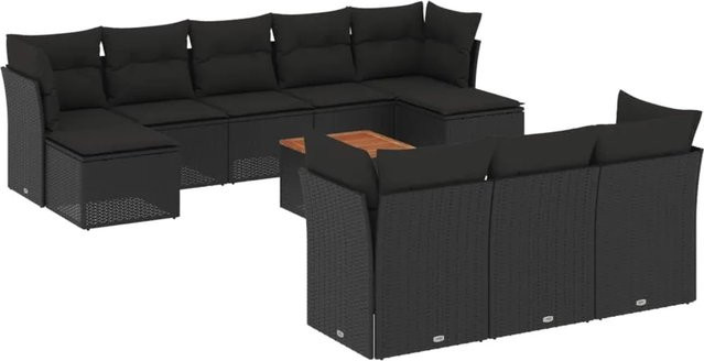 vidaXL 11-tlg Garten-Sofagarnitur in U-Form aus schwarzem Poly-Rattan mit Kissen und pulverbeschichtetem Stahlgestell - Bild 1