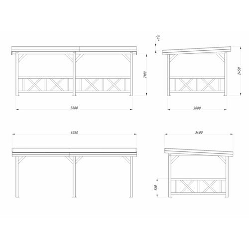 PALMAKO Pavillon Lenna Set 307 aus Fichtenholz in Braun mit Flachdach B/H/T: 588 x 245 x 300 cm - Bild 2