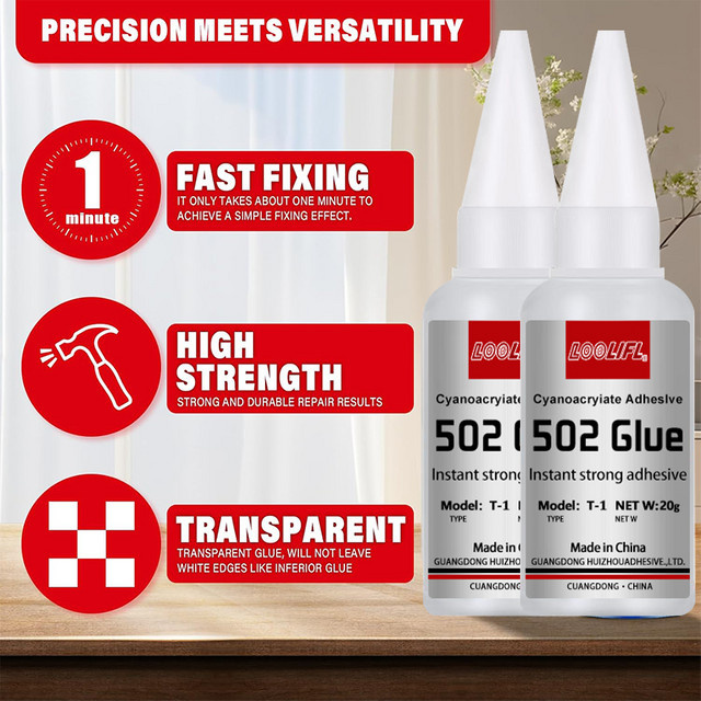 LOOLIFL Superkleber 502 Ethyl-Cyanacrylat, schnell trocknender Flüssigkleber für Metall, Holz und Leder, transparent - Bild 1