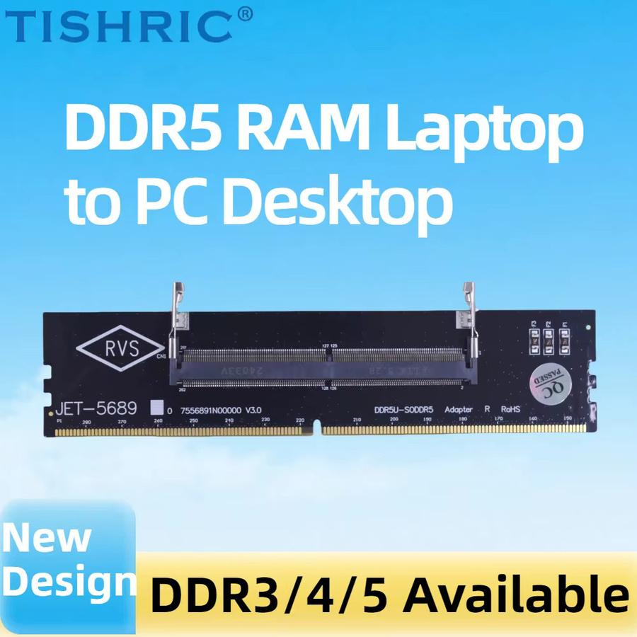 TISHRIC RAM Speicher Adapter Karte für DDR3 DDR4 DDR5 SO-DIMM zu DIMM Konverter, Schwarz - Bild 2