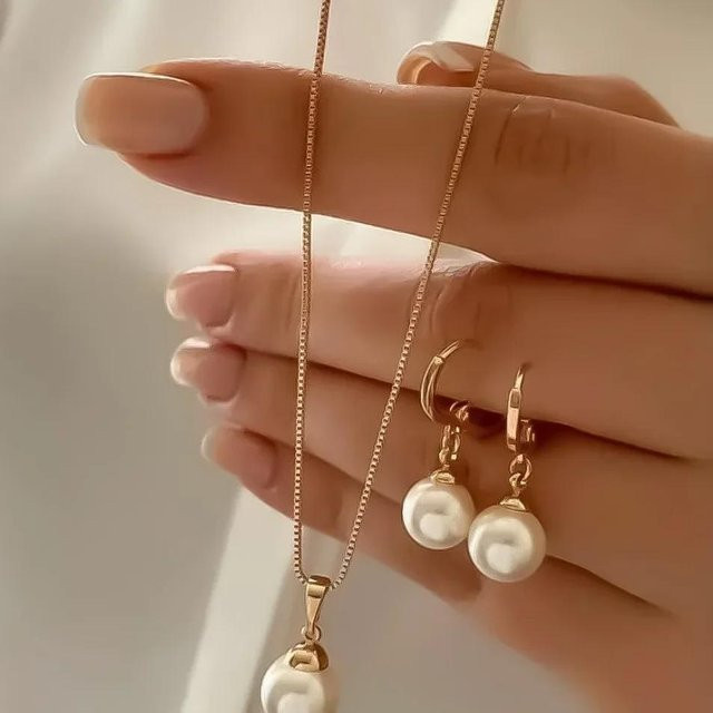 YIRAN Jewelry Schmuckset, Ohrringe, Anhänger Halskette, Kupfer, Gold, Perle, Damen - Bild 1