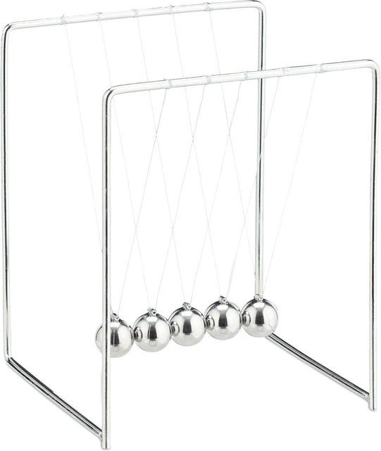 Relaxdays Newton Pendel aus Metall in Silber mit 5 Kugeln, B: 13,5 cm, T: 11 cm, H: 10,5 cm - Bild 1
