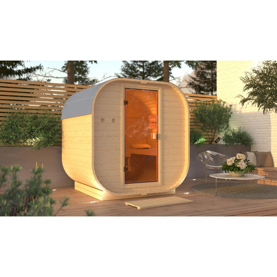Karibu Fassauna Quadro 1 Log Cabin aus Fichte in Braun, B: 199 cm x H: 175 cm - Bild 2