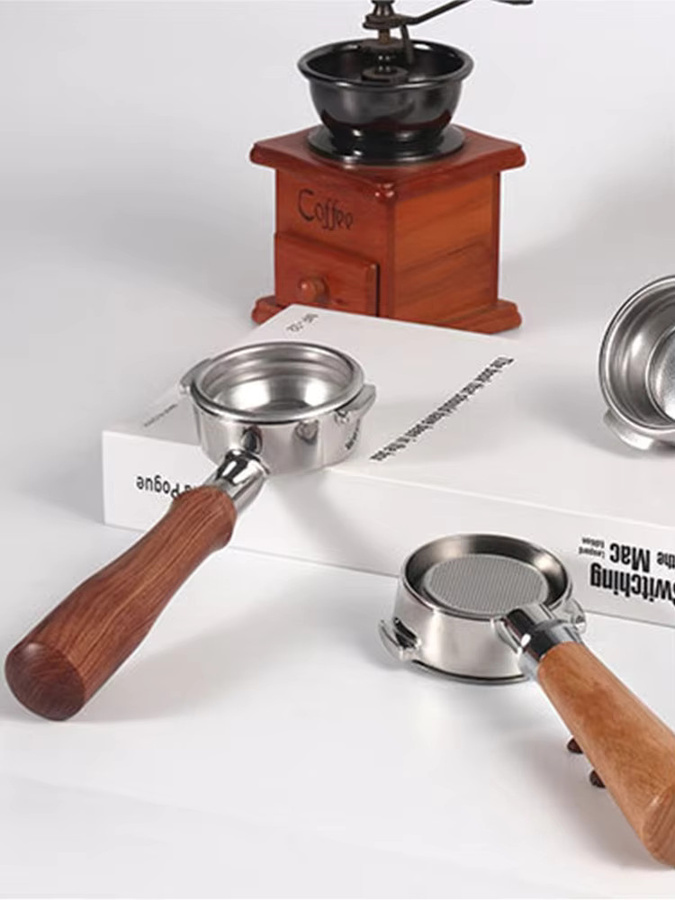 ALIKISSCAFE 58mm Bottomless Siebträger für E61 Expobar aus Edelstahl in Silber inklusive Filterkorb und zwei Griffen - Bild 5