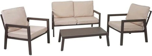 MCW Gartengarnitur L64 Lounge-Set aus Metall mit Sitz- und Rückenpolstern in Creme-Weiß - Bild 1