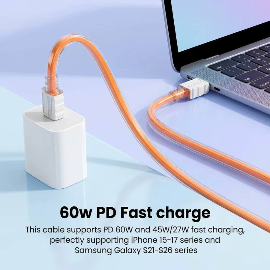 NNBILI USB-C auf USB-Typ-C Schnellladekabel PD 60W in Blau und Orange für iPhone, Samsung, iPad und Xiaomi - Bild 2