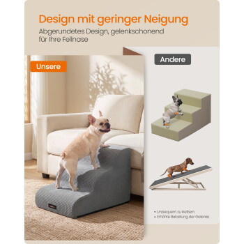 FEANDREA Hundetreppe aus Schaumstoff mit 2 oder 3 Stufen, rutschfest und waschbarer Bezug, Hellgrau, Größe L - Bild 2