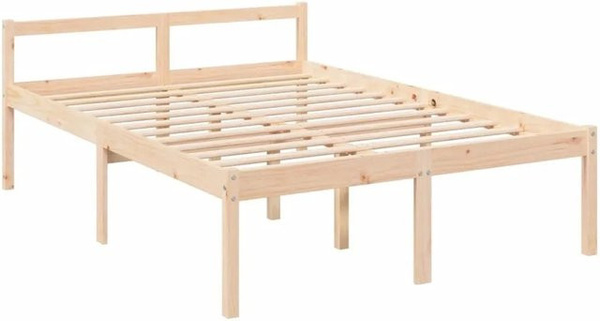 vidaXL Seniorenbett aus massivem Kiefernholz mit Kopfteil in rustikalem Design, unbehandelt, B/T: 100 x 200 cm bis 120 x 200 cm