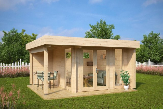 Gartenhaus Mini Hansa Lounge als zeitgenössisches Gartenbüro, 4 x 4 m - Bild 1