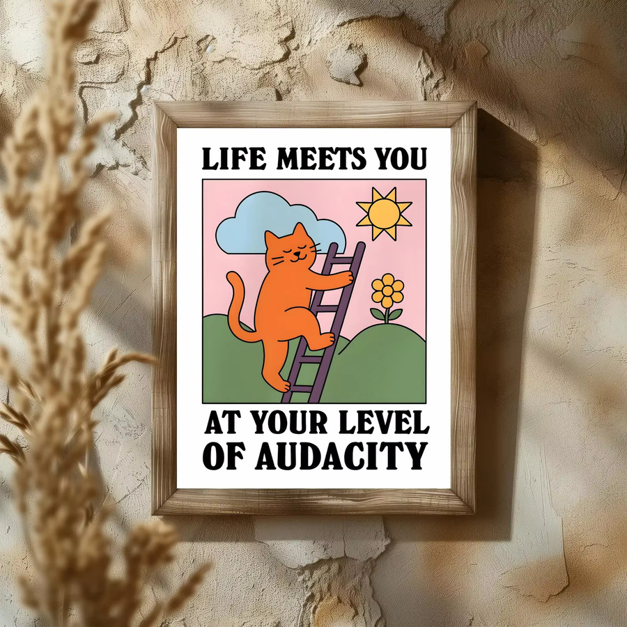 Audacious Cat Poster von SHENCHEN – Motivierender Retro-Wandkunstdruck mit Katzen-Illustration im Vintage-Stil - Bild 2