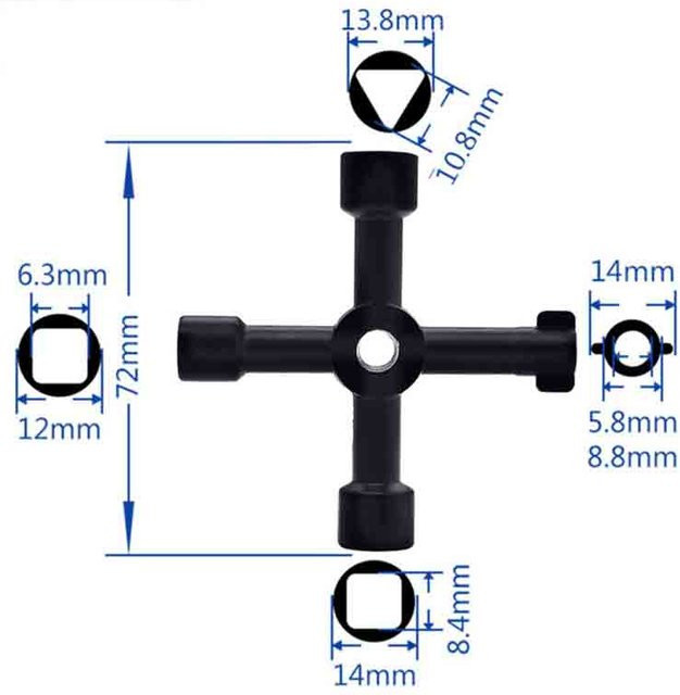 Universal 4-Wege-Kreuzdreieckschlüssel aus Messing in Schwarz für Aufzugsschränke und Ventile - Bild 1