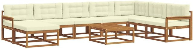 vidaXL Outdoor-Sofagarnitur aus Akazienholz mit Kissen, 9-teiliges Set, Natur und Creme - Bild 1