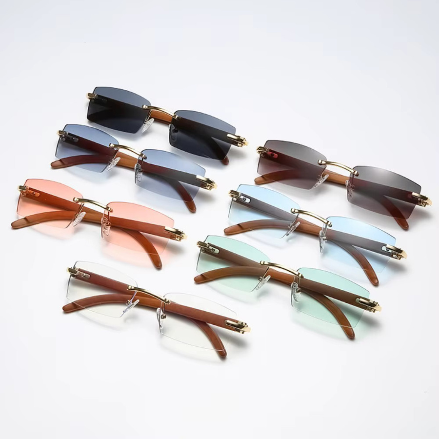 Sonnenbrille für Frauen, randlos, hexagonal, Holz Textur, Leopard, braun - Bild 2