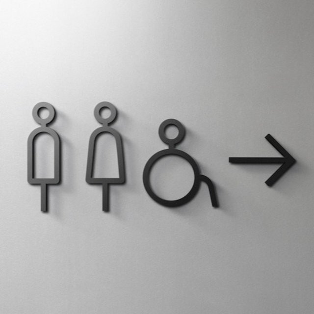 MONO Minimalistisches Badezimmerschild-Set aus schwarzem Acryl, selbstklebende Toilettentürschilder für moderne Hotels und Restaurants - Bild 1