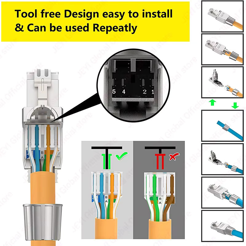 JEYI CAT7 6A RJ45 Stecker STP Field-Termination-Ethernet-Stecker in Silber für 23-26AWG Netzwerkkabel mit PCB-Anschlüssen - Bild 4