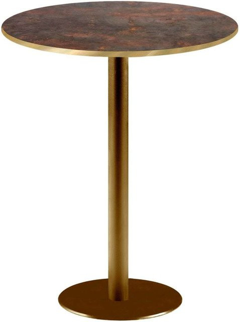 RestooTab Stehtisch Rome rund mit Metallplatte in Verrost-Optik und goldmetallic Gestell, Höhe: 113 cm, Durchmesser: 60 cm - Bild 1