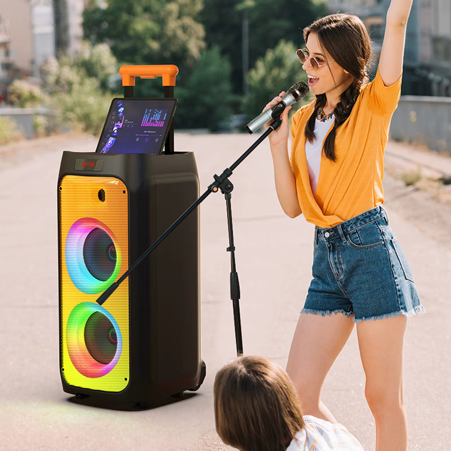 FanFun T8 Karaoke-Maschine mit 2 kabellosen Bluetooth-Mikrofonen, tragbarer Bluetooth-Lautsprecher in Schwarz - Bild 3