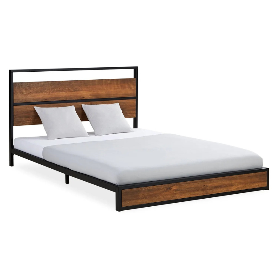 Homestyle4u Doppelbett im französischen Stil aus Metall und Rubberwood mit Matratze, Schwarz/Braun, B/T/H: 145 x 200 x 76 cm - Bild 2