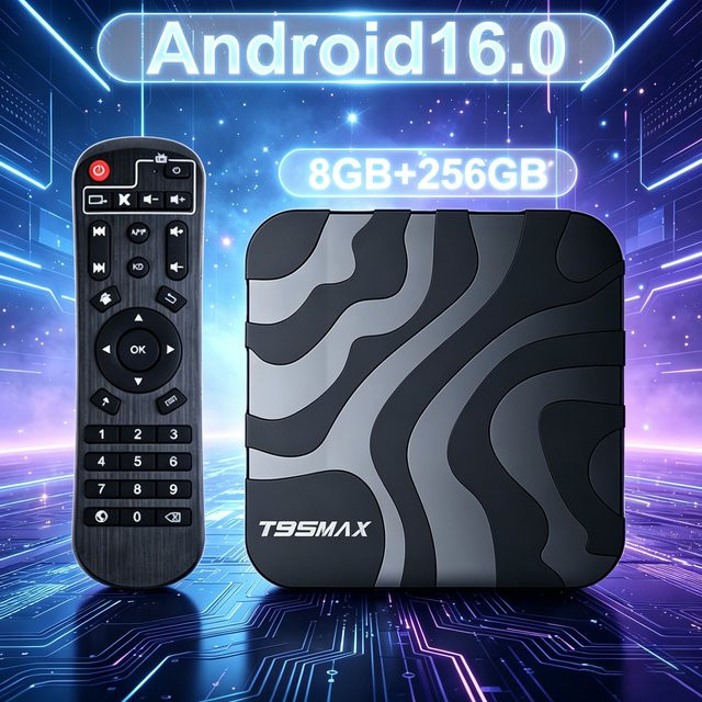 UOSU T95Max Smart TV Box Android 16 mit 8GB RAM und 256GB Speicher, Allwinner H618, 8K Ultra HDR Video, Dual WLAN und Bluetooth 5.4, Schwarz - Bild 1