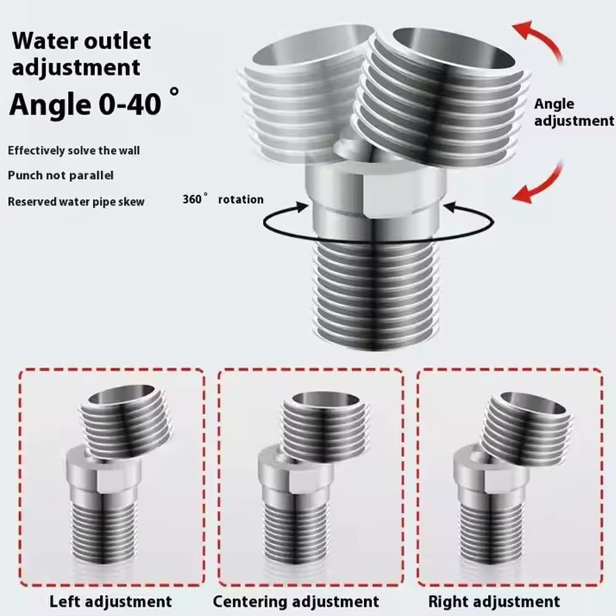 Duscharmatur-Adapter aus Edelstahl in Chrom, 360 Grad drehbarer abgewinkelter Fuß mit Wandmontage, Duschventil-Eckwinkel in Silber - Bild 5