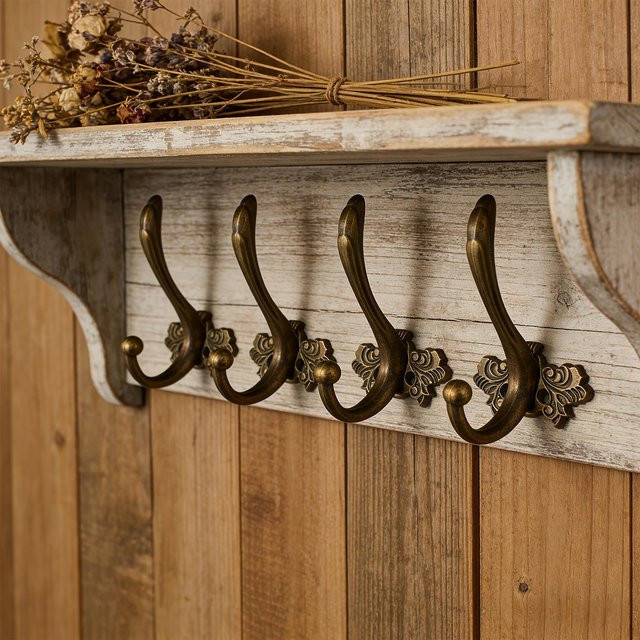 Vintage Holzmantelhaken Viceer aus Metall in Gold für Flur und Garten - Bild 1