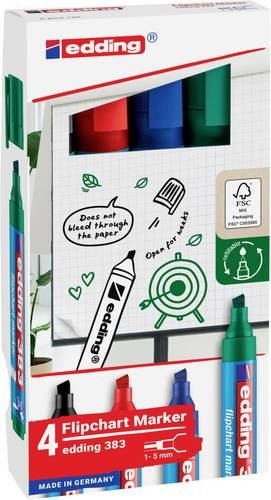 Edding 383 Flipchartmarker Set mit Keilspitze, farbsortiert (Schwarz, Rot, Blau, Grün), 4er Pack - Bild 1