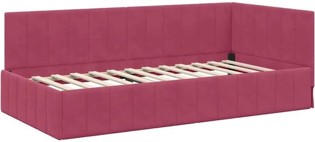 vidaXL Eckbettgestell mit Kopfteil in Weinrot aus Stoff und Holz, B/T/H: 90 x 190 x 140 cm - Bild 1