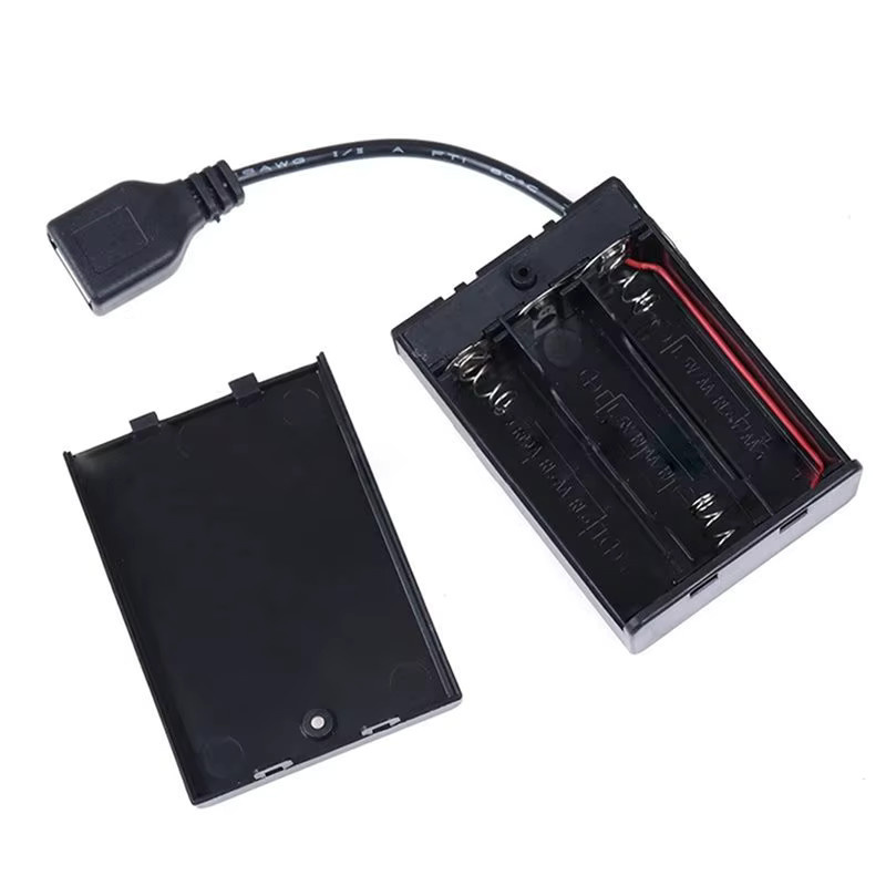 ABVO 20er Set Batteriegehäuse für 3x AAA Batterien mit Abdeckung, Schalter und USB-C Anschluss in Schwarz - Bild 2