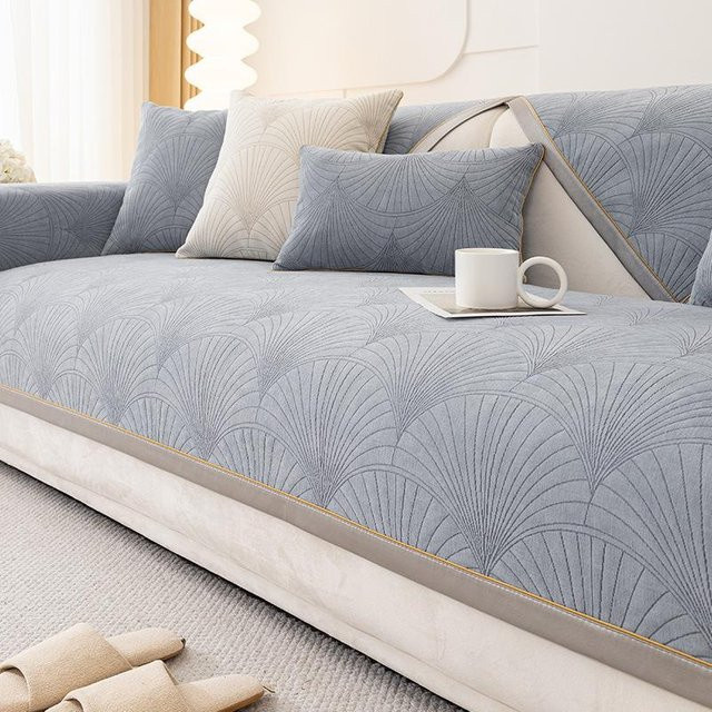 Jacquard Sofabezug Jakobsmuscheln in Blau, rutschfester Kissenbezug für Sofa und Wohnzimmer, B/H: 45 x 45 cm - Bild 1