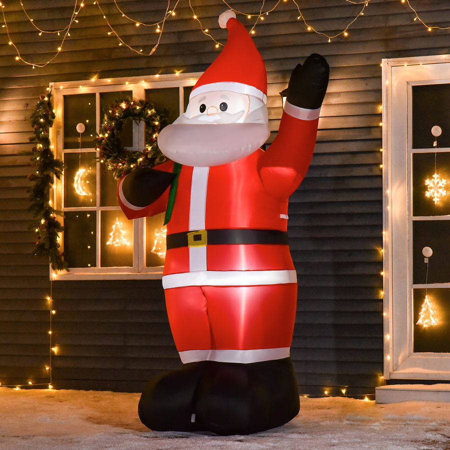 HOMCOM Aufblasbarer Weihnachtsmann mit LED-Beleuchtung in Rot, 2,4 m Höhe, Selbstaufblasende Weihnachtsdeko für Innen und Außen - Bild 2