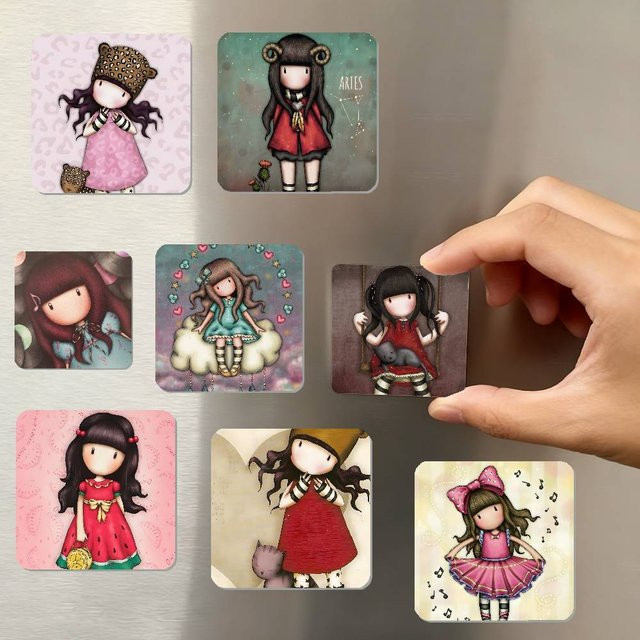 Santoro Gorjuss Girl Kühlschrankmagnet quadratischer Aufkleber mit Animal Print - Bild 1
