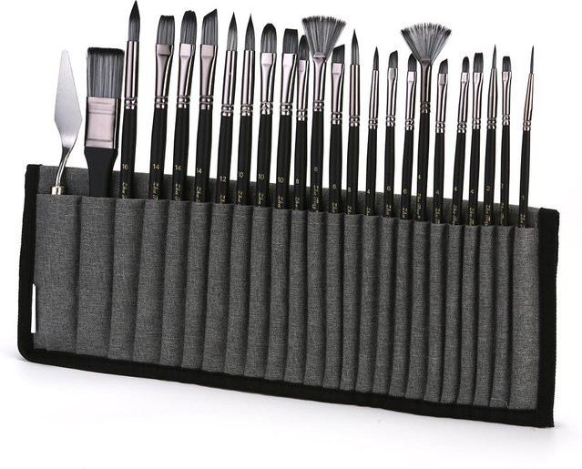 TOMTOP JMS Pinselset aus Holz mit 23 verschiedenen Formen und 1 Spachtel in Schwarz - Bild 1