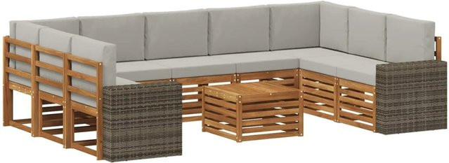 vidaXL Sofagarnitur L-Form aus Massivholz Akazie in Natur und Hellgrau mit Polstern und Armlehnen - Bild 1