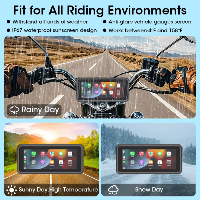 Srnubi Carplay Motorrad DVR Multimedia Player mit GPS Navigation und TPMS, 6,86 Zoll, Schwarz - Bild 5