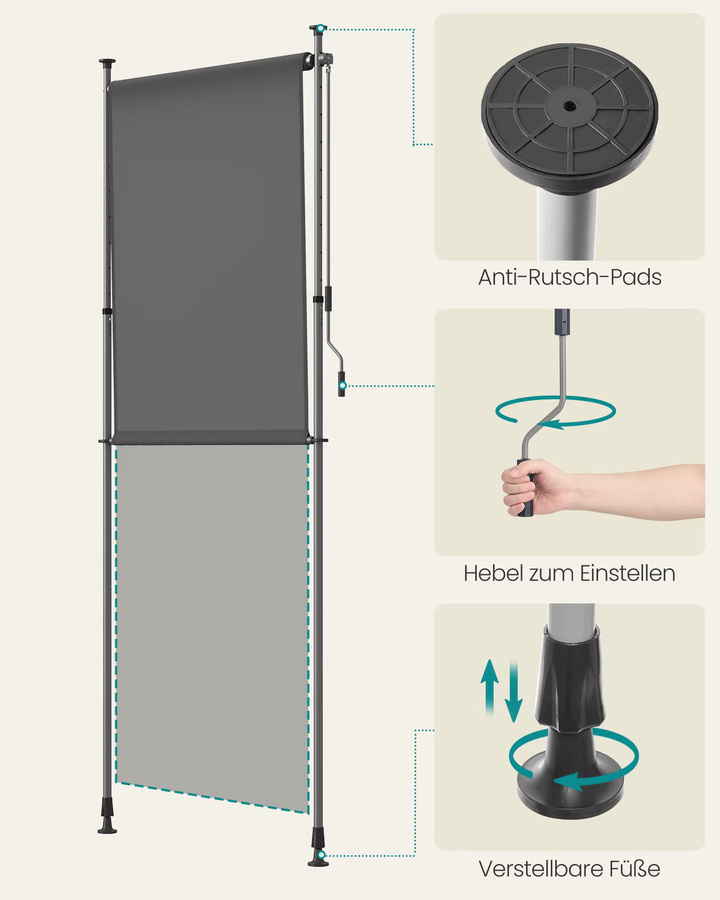 SONGMICS Senkrechtmarkise als Sichtschutz für Terrasse und Balkon, höhenverstellbar, B: 120 cm, H: 220-300 cm, anthrazitgrau - Bild 5