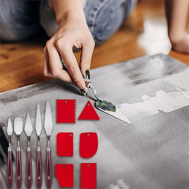 11-teiliges Paletten-Set aus Metall für Öl- und Acrylmalerei sowie Farbmischung auf Leinwand - Bild 1