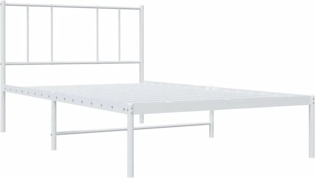 vidaXL Bettgestell aus Metall mit Kopfteil in Weiß, klassisch pulverbeschichtet, B/T/H: 90 x 200 cm - Bild 1