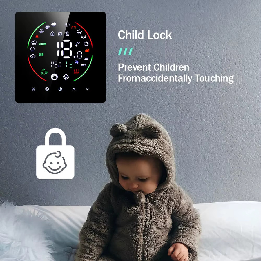 Tuya Smart Thermostat WiFi mit App- und Sprachsteuerung für elektrische Bodenheizung, Wasser- und Gaskessel, Farbe: Schwarz - Bild 4