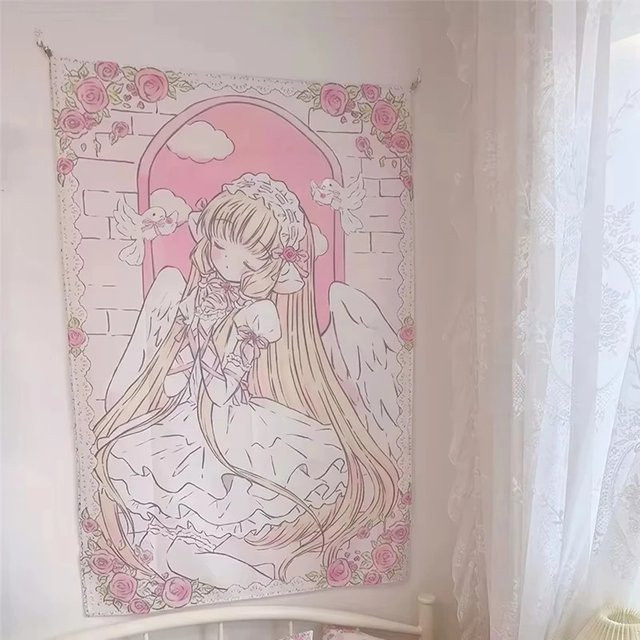 VIKAMA Wandteppich Engelhaftes Lolita-Mädchen im Rokoko-Retro-Design, Pink, B: 75,0 cm, H: 58,0 cm - Bild 1