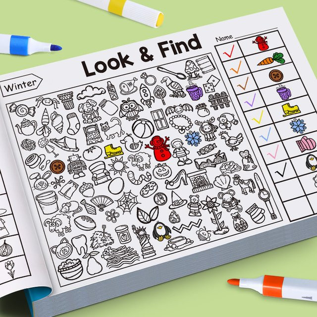 Look & Find Zeichen-Notizbuch für Kinder mit 32 Seiten, buntes Aktivitätsbuch zur Förderung von Konzentration und Aufmerksamkeit - Bild 1