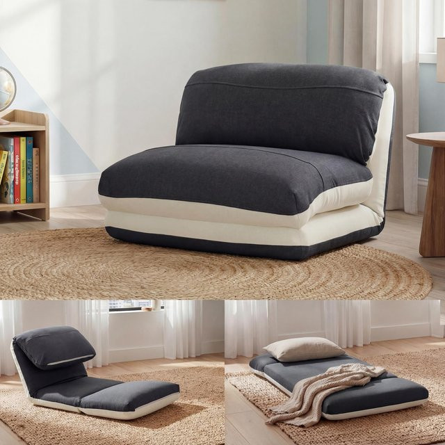 MCW Schlafsessel E68 Funktionssessel als Schlafsofa mit Armlehnen, Stoff, Beige/Schwarz - Bild 1