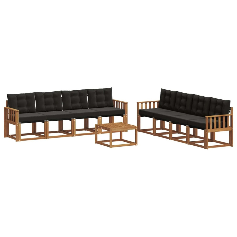 vidaXL Outdoor-Sofagarnitur 9-teilig aus Akazienholz und Textilene in Natur und Schwarz mit Kissen und Tisch - Bild 2