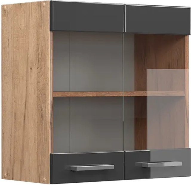 Vicco R-Line Hängeglasschrank Küchenschrank in Eiche und Anthrazit mit Glastüren, Breite: 60 cm - Bild 2
