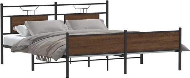 vidaXL Metallbett in Eiche Braun ohne Matratze B/T/H: 160 x 200 cm - Bild 1