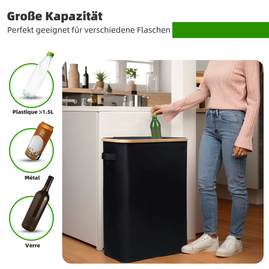 GREELUE Pfandflaschen Sammelbehälter mit Deckel, 140L Aufbewahrung für die Küche, Beige oder Schwarz, B: 68,0 cm, T: 56,5 cm, H: 2,0 cm - Bild 4