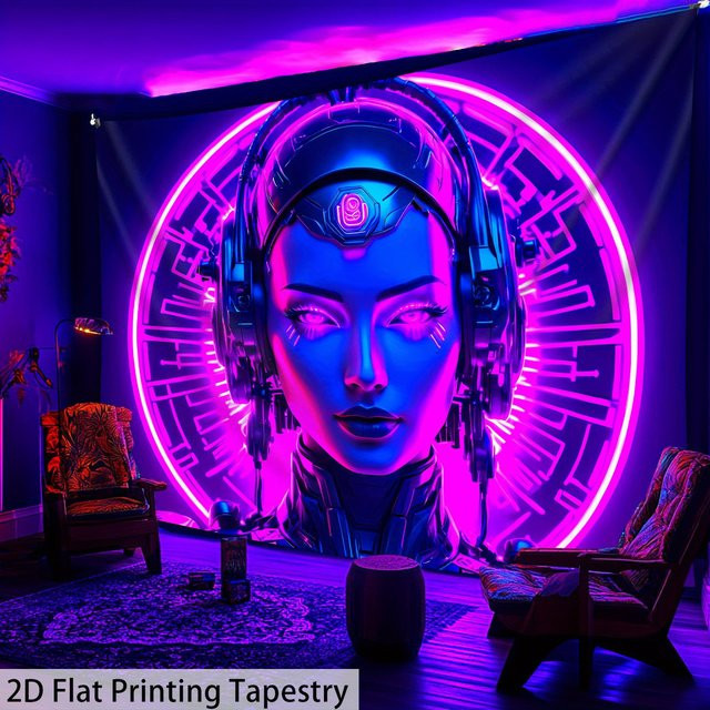 VIKAMA Wandteppich im Cyberpunk-Stil mit futuristischem Roboter-Motiv, Mehrfarbig, B/H: 60 x 40 cm - Bild 1