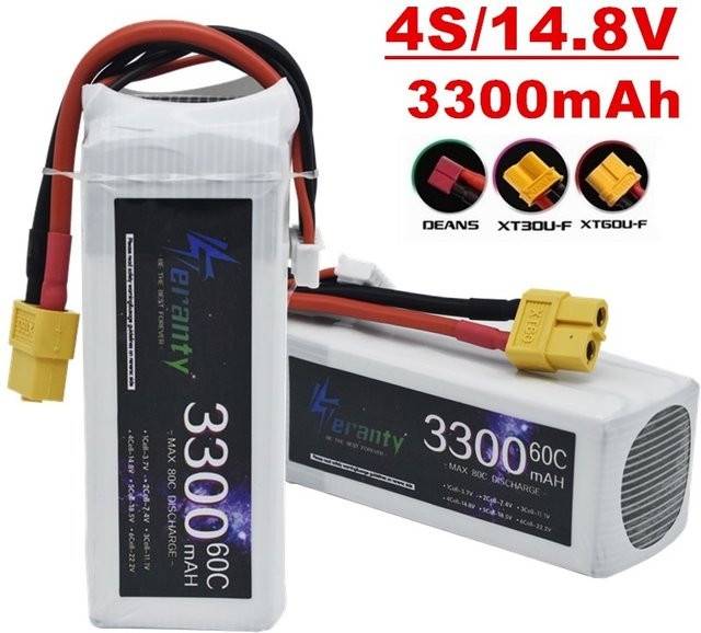 TERFPV 4S LiPo Akku 14,8V 3300mAh 60C mit XT30 und XT60 Stecker in Weiß für RC Auto, Lkw, Flugzeug und FPV Drohnen - Bild 1