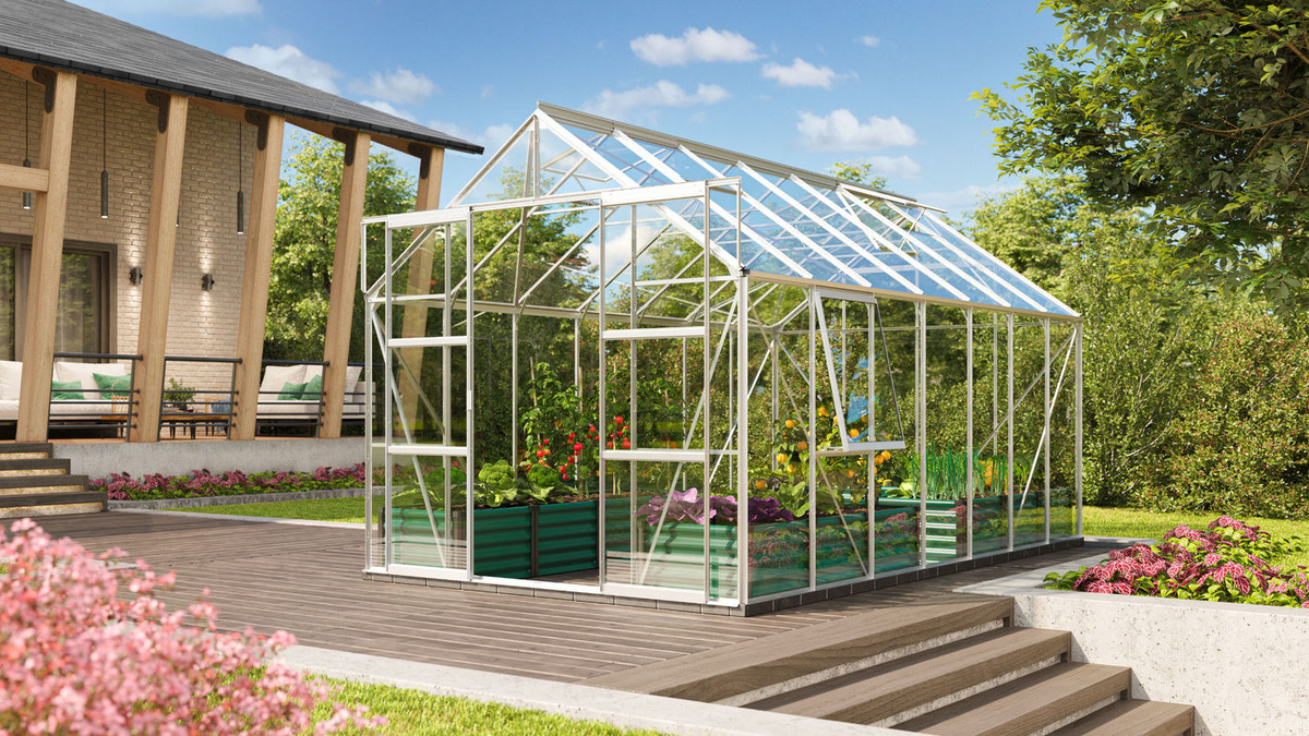 Vitavia Gewächshaus Jupiter 11500 aus Aluminium Eloxiert in Silber mit 11,5 m² und ESG-Sicherheitsglas - Bild 3