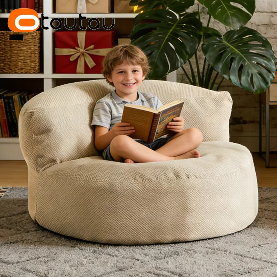 OTAUTAU Weicher Cord-Sitzsackbezug Eckhocker SF145 in Grau oder Beige ohne Füllung - Bild 4