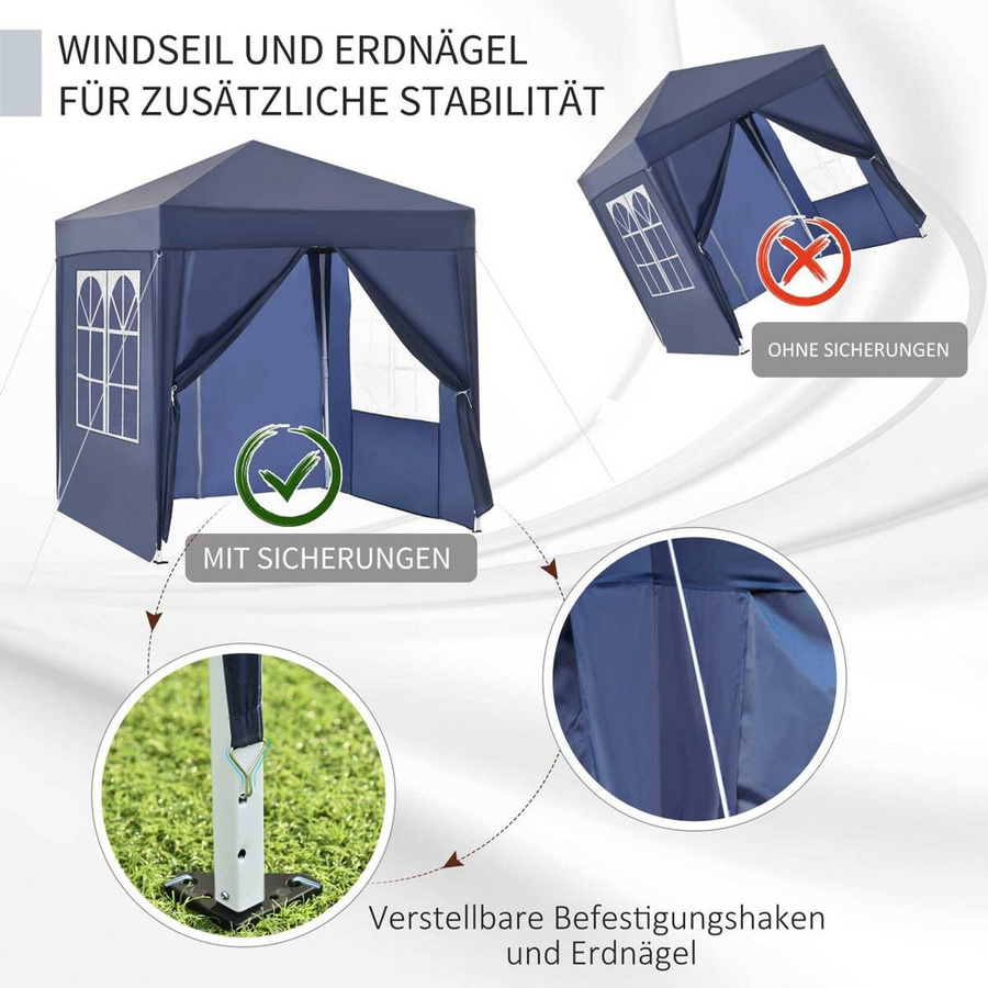 Outsunny Faltpavillon mit Pyramidendach aus Oxford-Gewebe und Stahlgestell in Blau, B/H/T: 200 x 240 x 200 cm - Bild 2